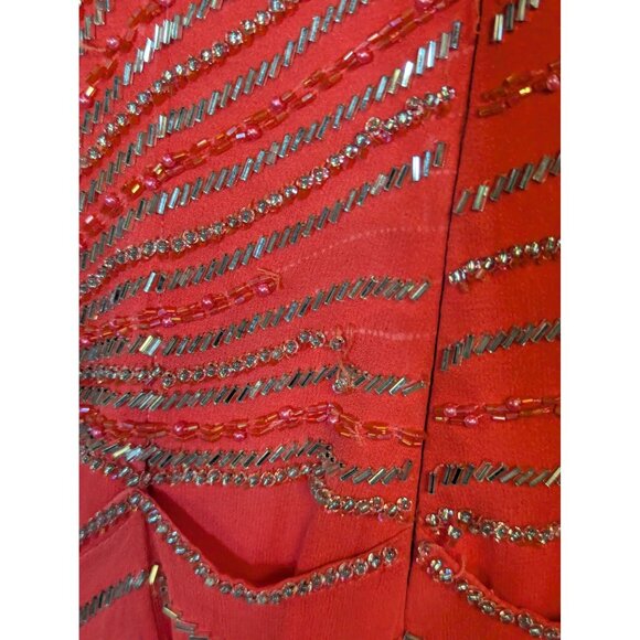 Pink Beaded Silk Gown With Spaghetti Straps & Sparkling Design Size 10 - Picture 6 of 11